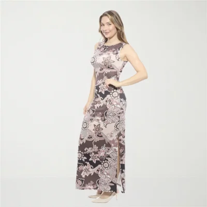 24seven Comfort Apparel Womens Sleeveless Casual Paisley Bodycon Dress