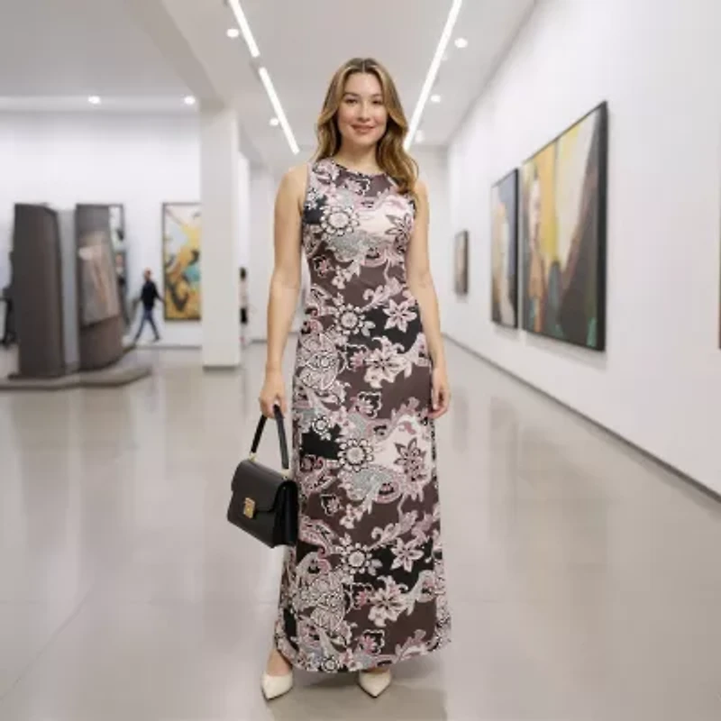 24seven Comfort Apparel Womens Sleeveless Casual Paisley Bodycon Dress