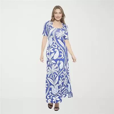 24seven Comfort Apparel Womens Elbow Sleeve Paisley Maxi Dress