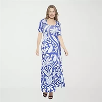 24seven Comfort Apparel Womens Elbow Sleeve Paisley Maxi Dress