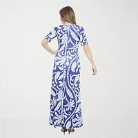 24seven Comfort Apparel Womens Elbow Sleeve Paisley Maxi Dress