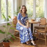 24seven Comfort Apparel Womens Elbow Sleeve Paisley Maxi Dress