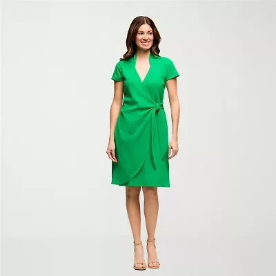24seven Comfort Apparel Womens Short Sleeve Wrap Dress
