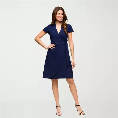 24seven Comfort Apparel Womens Short Sleeve Wrap Dress