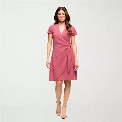 24seven Comfort Apparel Womens Short Sleeve Wrap Dress