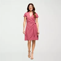 24seven Comfort Apparel Womens Short Sleeve Wrap Dress
