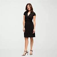 24seven Comfort Apparel Womens Short Sleeve Wrap Dress