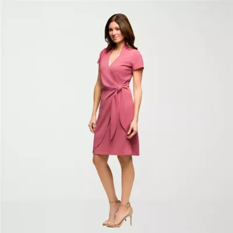 24seven Comfort Apparel Womens Short Sleeve Wrap Dress