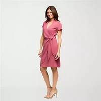 24seven Comfort Apparel Womens Short Sleeve Wrap Dress