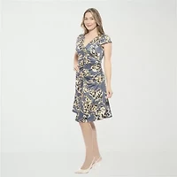 24seven Comfort Apparel Womens Short Sleeve Floral Wrap Dress
