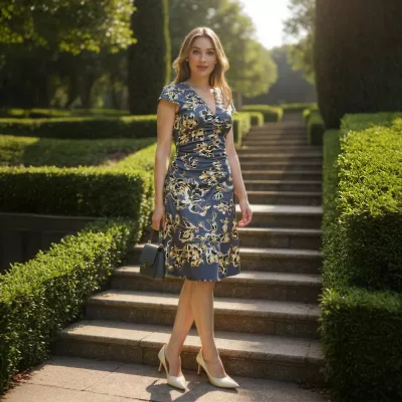 24seven Comfort Apparel Womens Short Sleeve Floral Wrap Dress