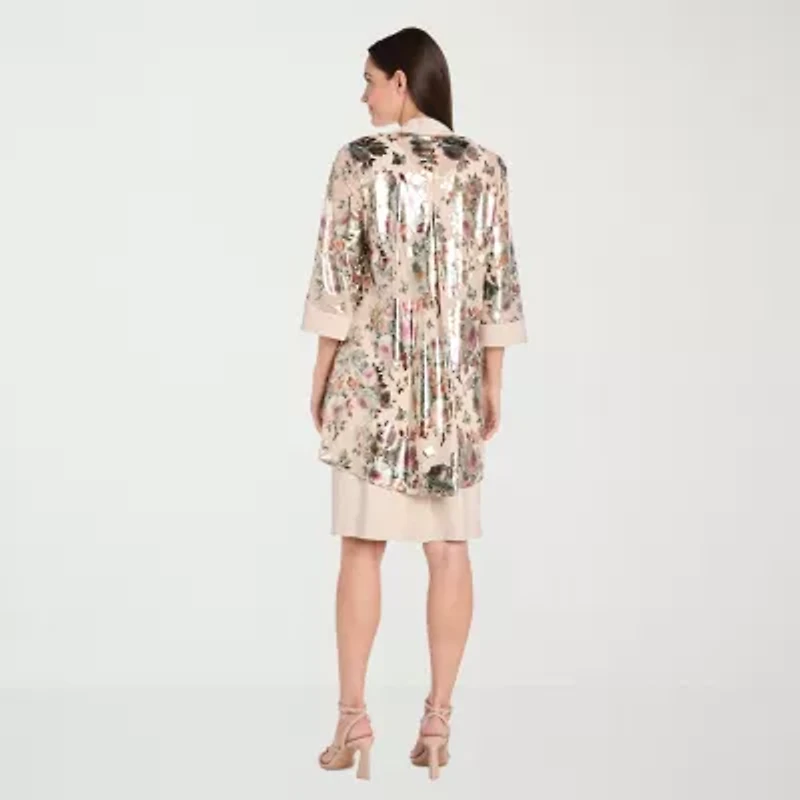 R & M Richards Womens Floral Jacket Dress With Removable Necklace