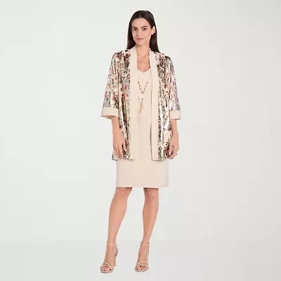 R & M Richards Womens Floral Jacket Dress With Removable Necklace
