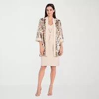 R & M Richards Womens Floral Jacket Dress With Removable Necklace