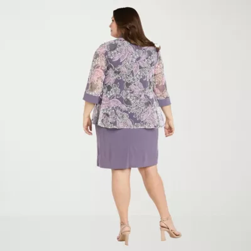 R & M Richards Womens Plus Floral Jacket Dress