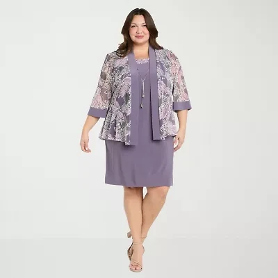 R & M Richards Womens Plus Floral Jacket Dress
