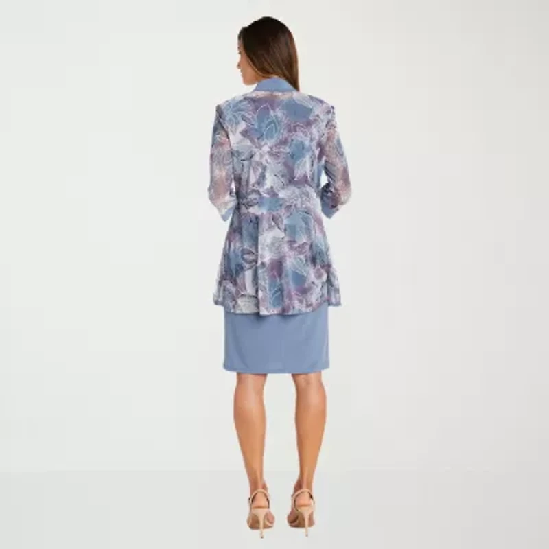 R & M Richards Womens Leaf Jacket Dress With Removable Necklace