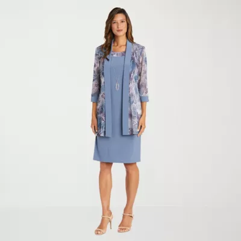 R & M Richards Womens Leaf Jacket Dress With Removable Necklace