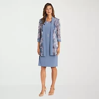 R & M Richards Womens Leaf Jacket Dress With Removable Necklace