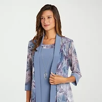 R & M Richards Womens Leaf Jacket Dress With Removable Necklace