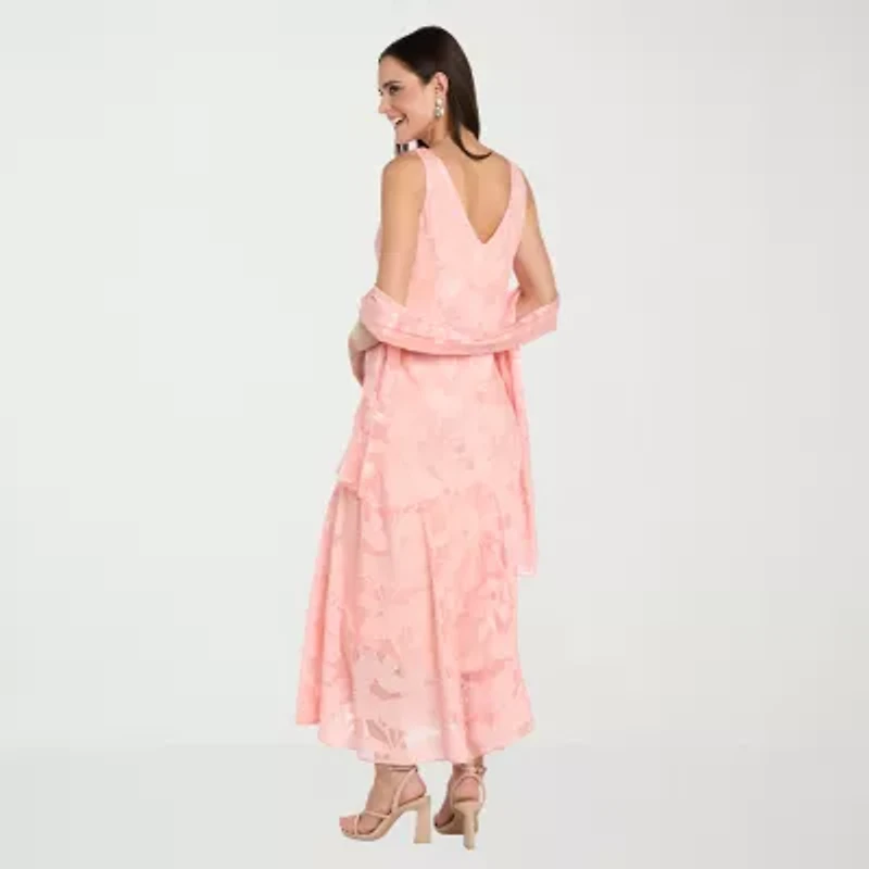 R & M Richards Womens Sleeveless Floral High-Low Evening Gown