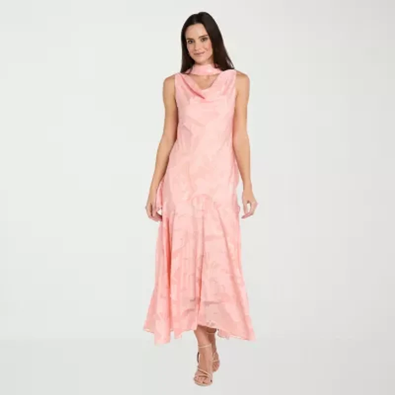 R & M Richards Womens Sleeveless Floral High-Low Evening Gown