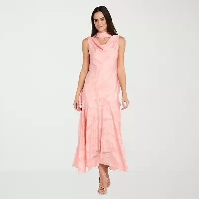 R & M Richards Womens Sleeveless Floral High-Low Evening Gown