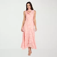 R & M Richards Womens Sleeveless Floral High-Low Evening Gown