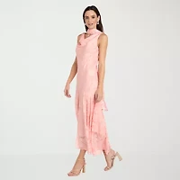 R & M Richards Womens Sleeveless Floral High-Low Evening Gown