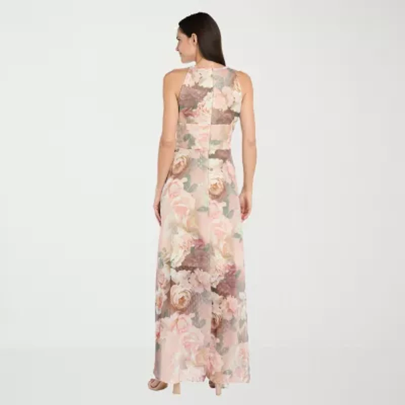 R & M Richards Womens Sleeveless Floral Evening Gown