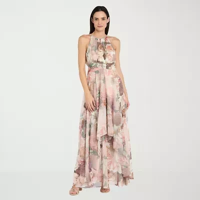 R & M Richards Womens Sleeveless Floral Evening Gown