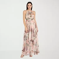 R & M Richards Womens Sleeveless Floral Evening Gown