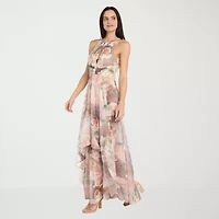 R & M Richards Womens Sleeveless Floral Evening Gown