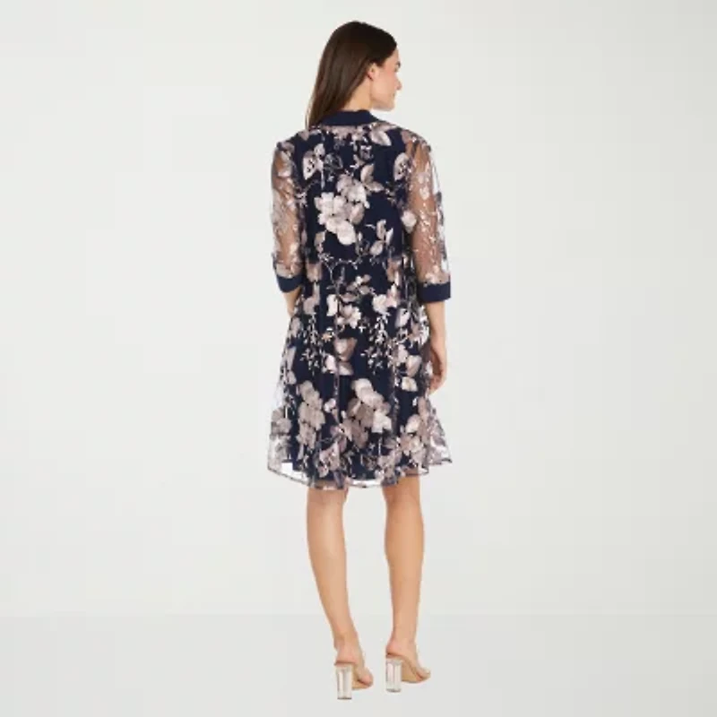 R & M Richards Womens Floral Jacket Dress With Removable Necklace