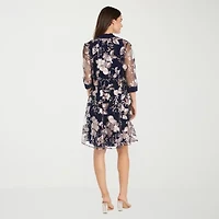 R & M Richards Womens Floral Jacket Dress With Removable Necklace