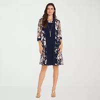 R & M Richards Womens Floral Jacket Dress With Removable Necklace