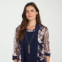 R & M Richards Womens Floral Jacket Dress With Removable Necklace
