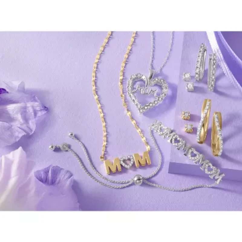 Yes, Please! "Mom" Womens 1/10 CT. T.W. Natural White Diamond Sterling Silver Heart 18 Inch Pendant Necklace