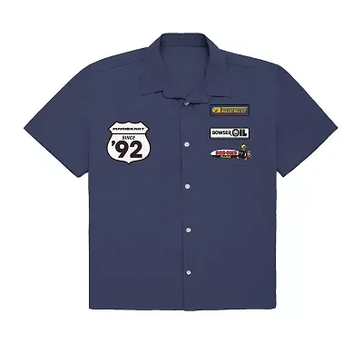 Novelty Mens Short Sleeve Regular Fit Super Mario Button-Down Shirt