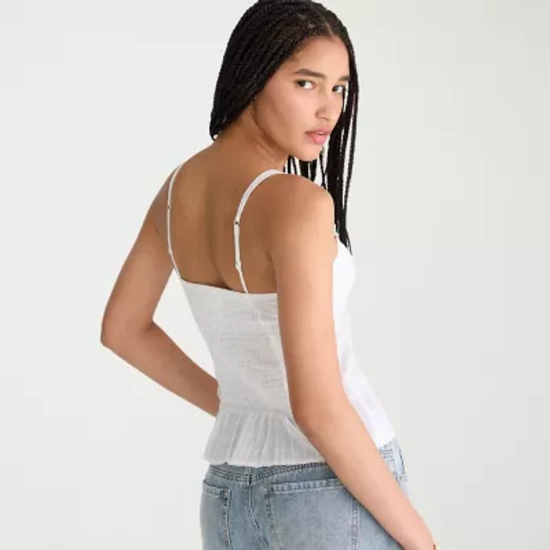 AEROPOSTALE Womens Juniors Spaghetti Straps Sleeveless Regular Fit Button-Down Shirt