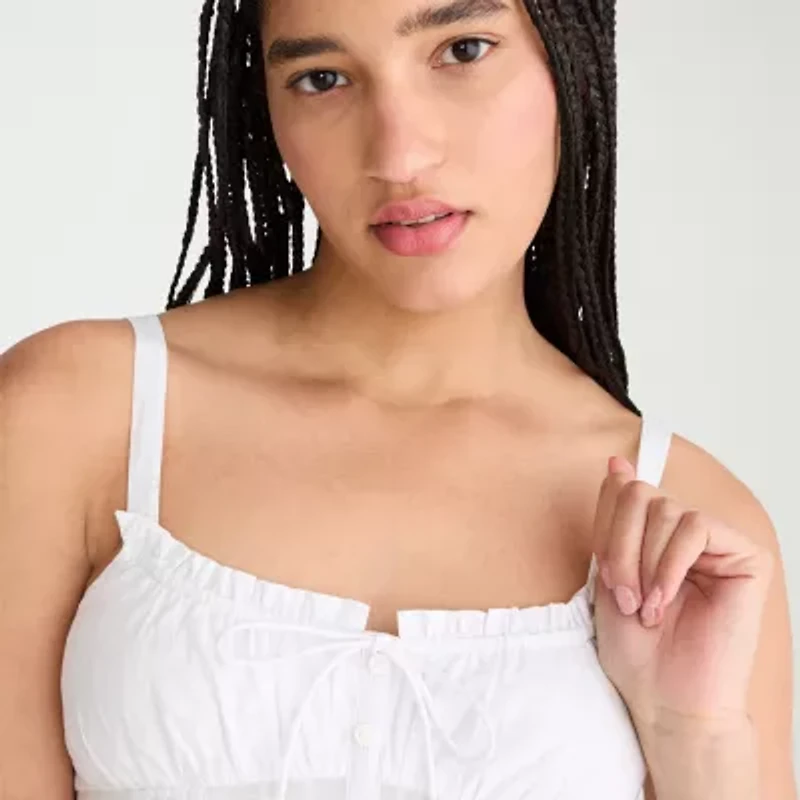 AEROPOSTALE Womens Juniors Spaghetti Straps Sleeveless Regular Fit Button-Down Shirt