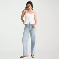 AEROPOSTALE Womens Juniors Spaghetti Straps Sleeveless Regular Fit Button-Down Shirt
