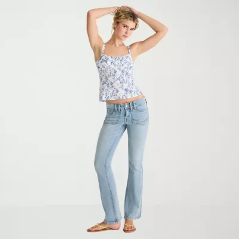 AEROPOSTALE Womens Juniors Square Neck Spaghetti Straps Sleeveless Regular Fit Button-Down Shirt