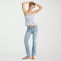 AEROPOSTALE Womens Juniors Square Neck Spaghetti Straps Sleeveless Regular Fit Button-Down Shirt