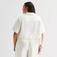 Worthington Womens Plus Short Sleeve Regular Fit Button-Down Shirt