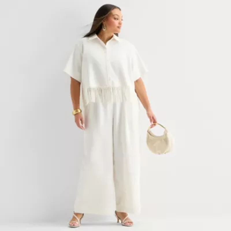 Worthington Womens Plus Short Sleeve Regular Fit Button-Down Shirt