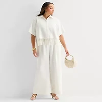 Worthington Womens Plus Short Sleeve Regular Fit Button-Down Shirt