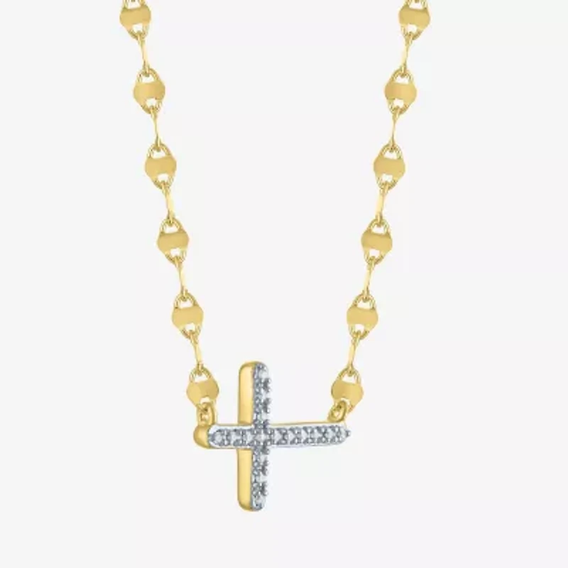 Religious Jewelry Yes, Please! Cross (G-H /Si2-I1) Womens Diamond Accent Lab Grown White Diamond Pure Silver Over Brass Cross 18 Inch Pendant Necklace