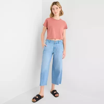 a.n.a Womens High Rise Frayed Hem Cropped Jean