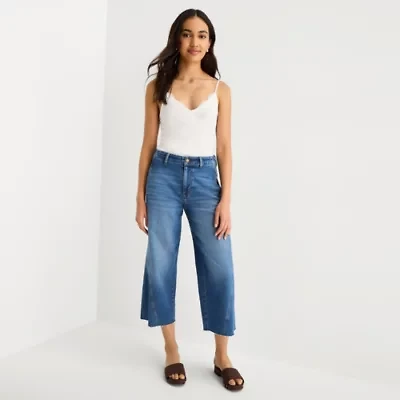 a.n.a Womens High Rise Frayed Hem Cropped Jean